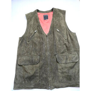 XOE New York Suede Leather Vest‎ Vintage Green Vest Jacket Pockets Size Large